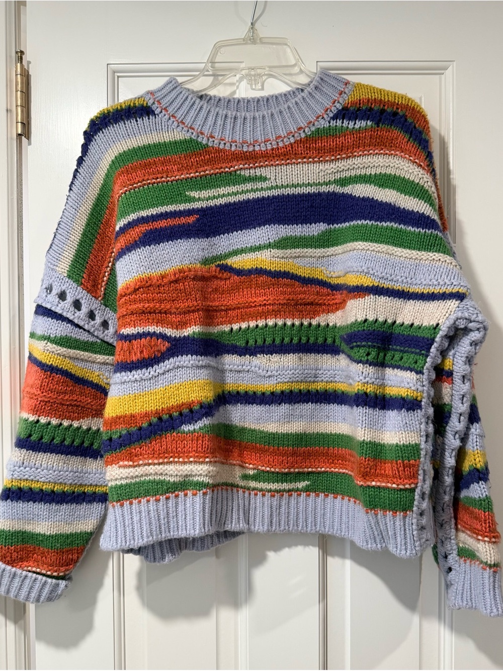 Aldomartins Multicolor Striped Knit Sweater - Light Blue, Orange & Green